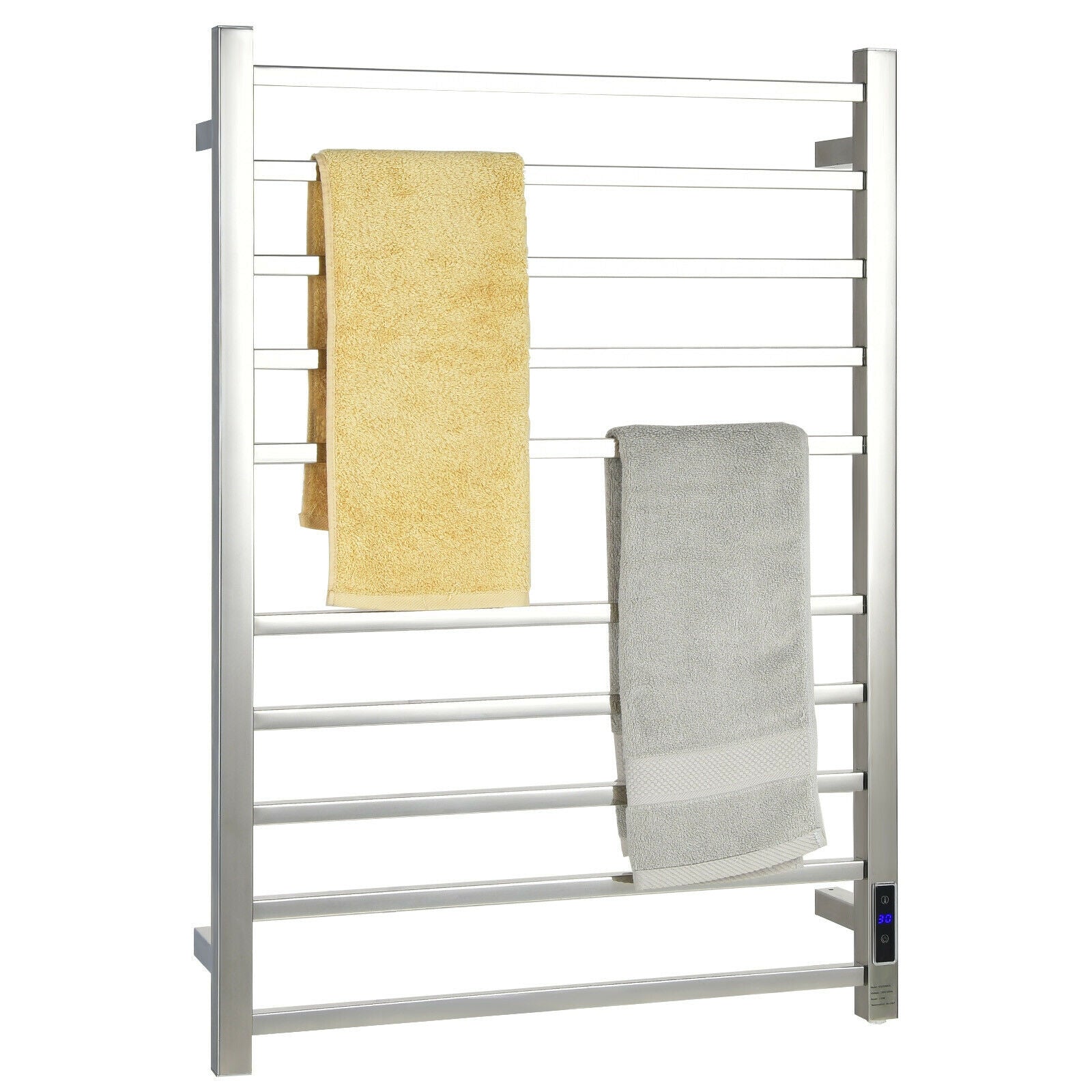 Relaxacare, 10 Bar Towel Warmer Wall Mounted Electric Heated Towel Rack with Built-in Timer