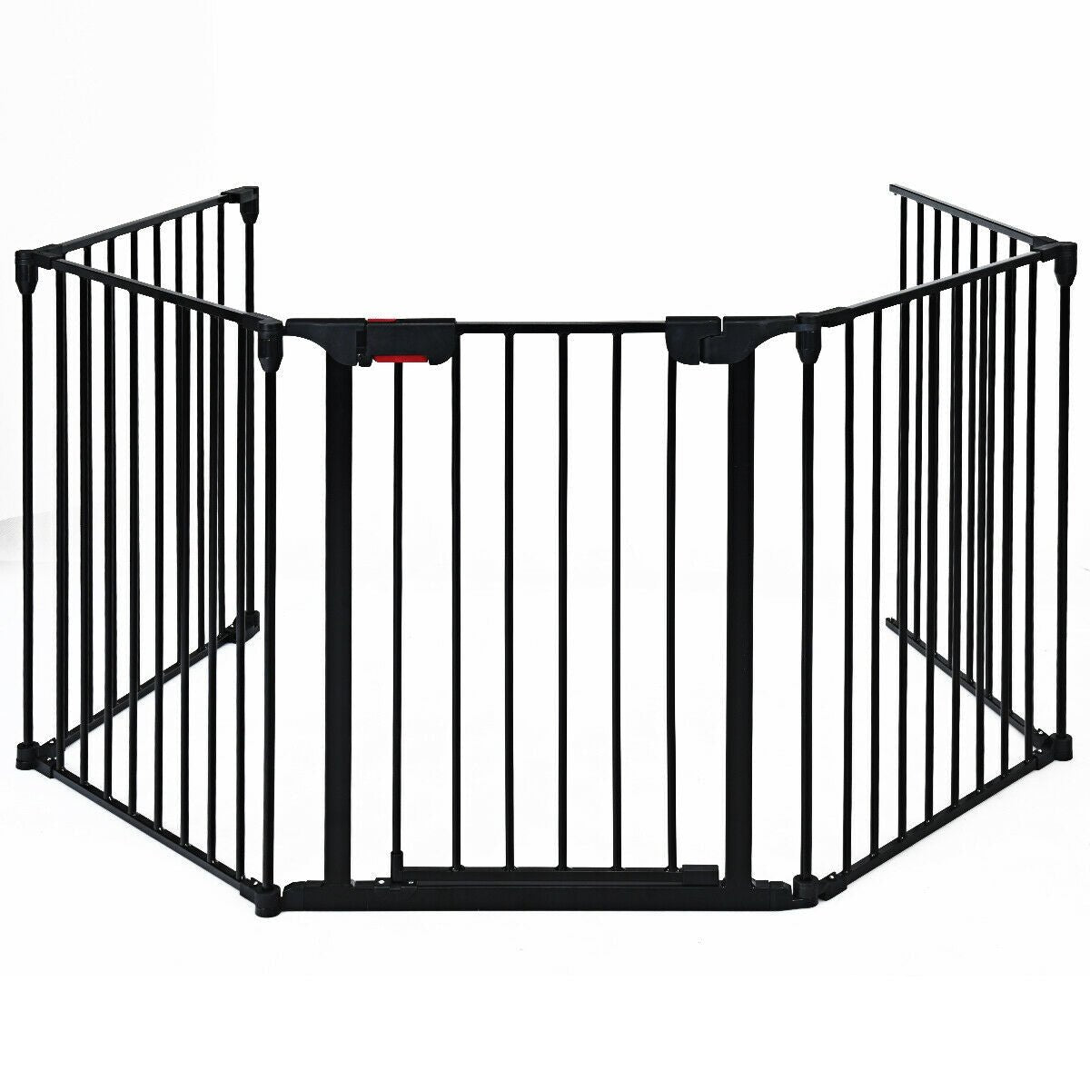 Costway, 115 Inch Length 5 Panel Adjustable Wide Fireplace Fence-Black