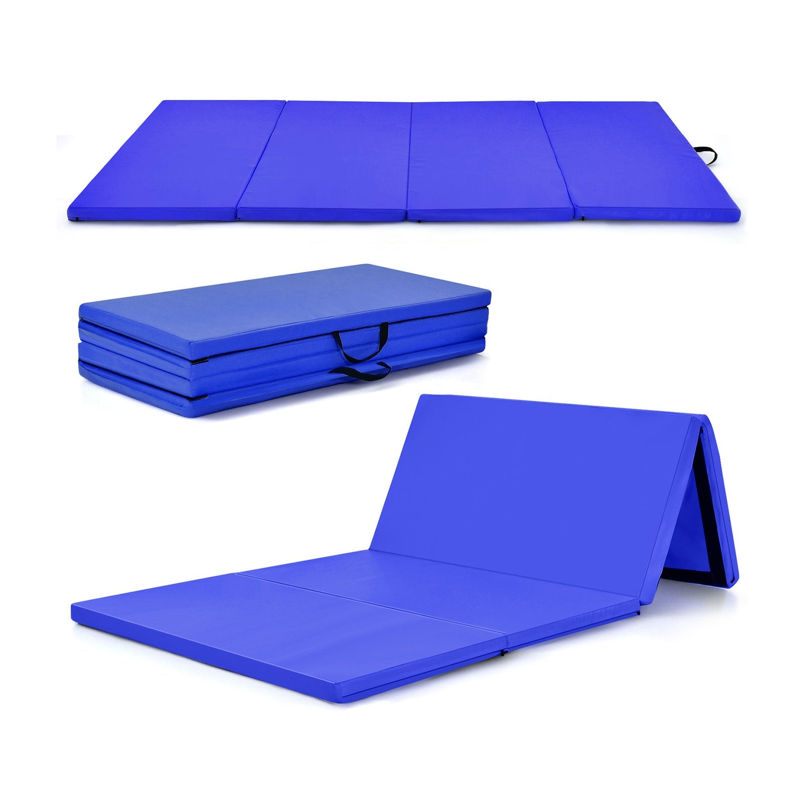 Costway, 4-Panel Folding Gymnastics Mat with Carrying Handles for Home Gym-Navy