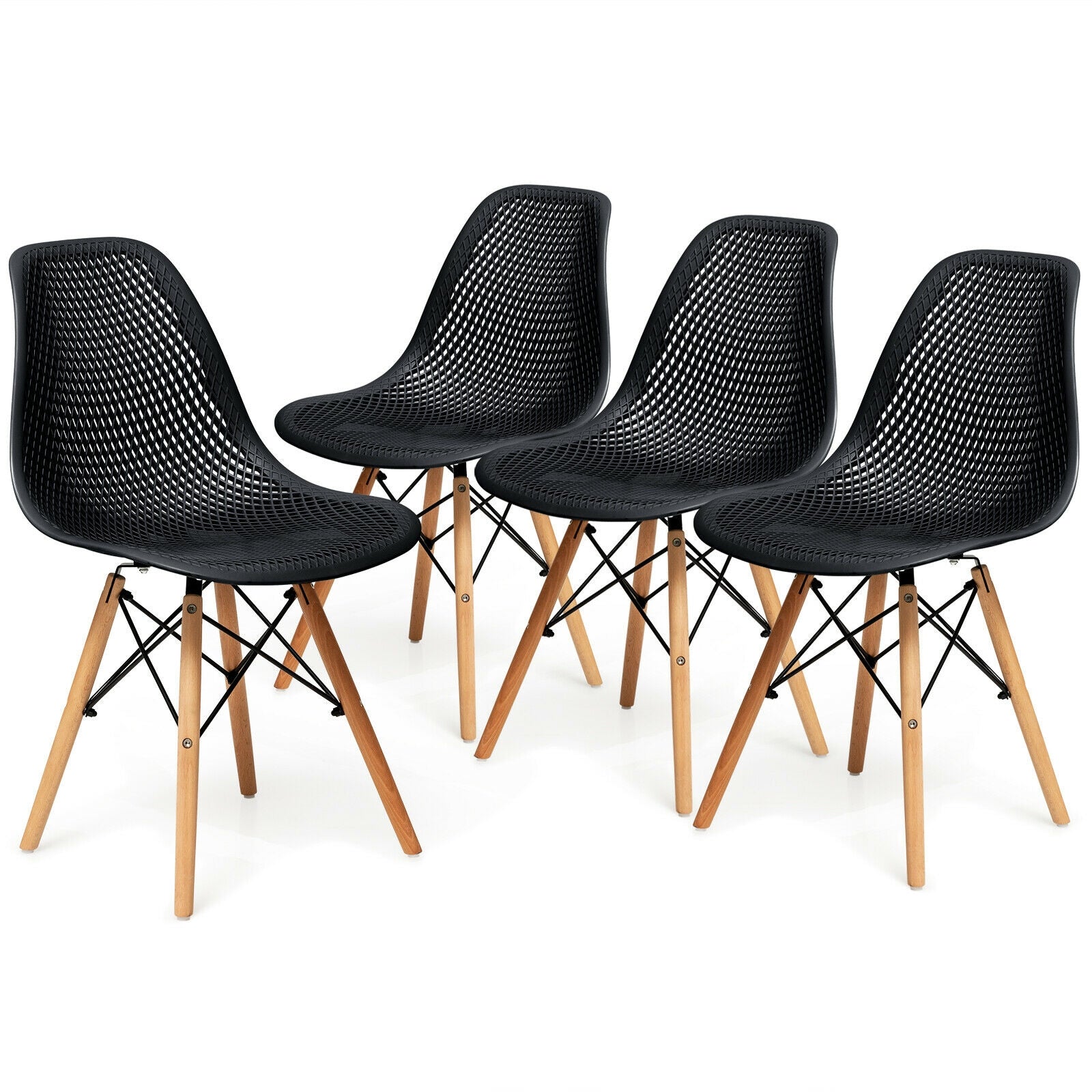 Costway, 4 Pieces Modern Plastic Hollow Chair Set with Wood Leg