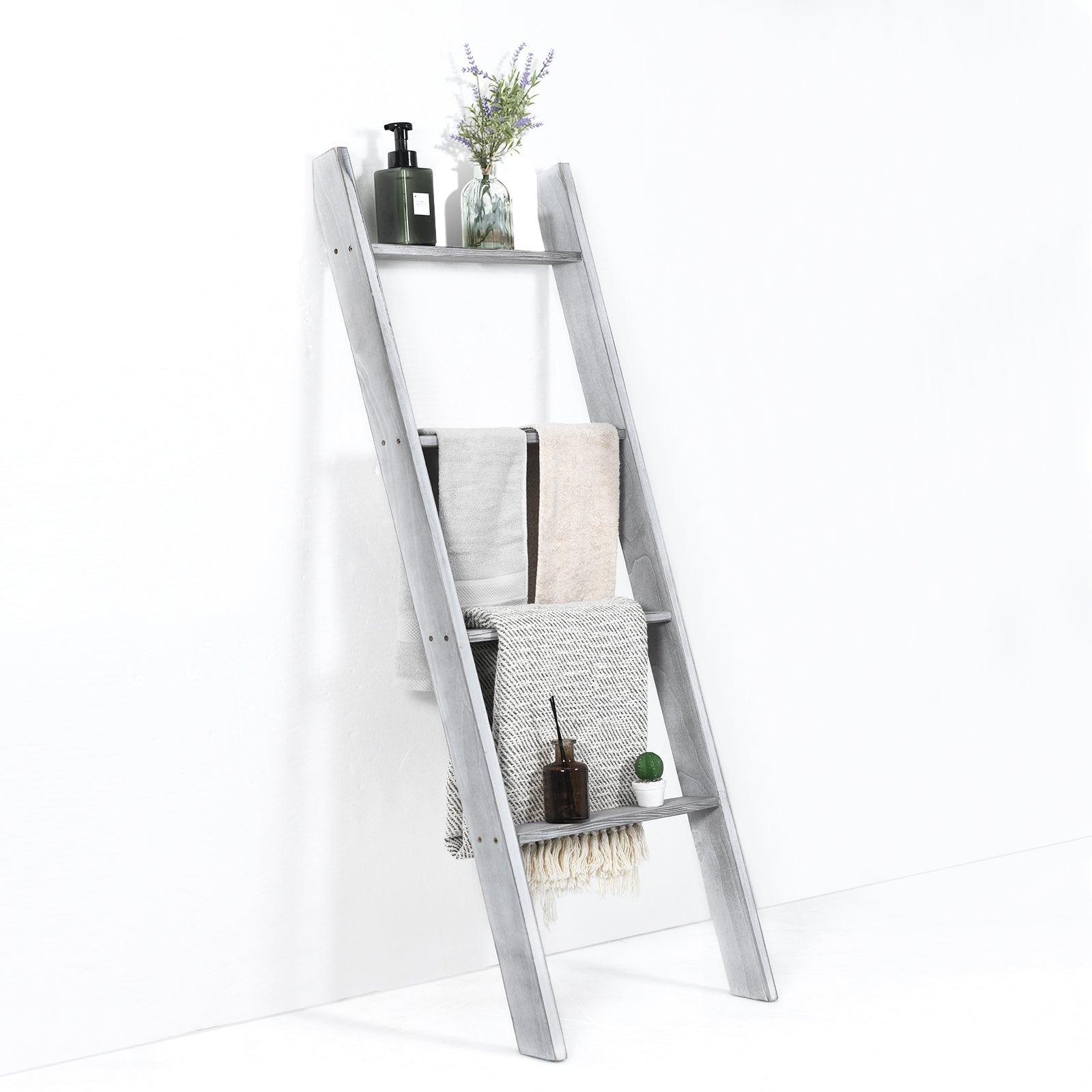 Costway, 4-Tier Wall Leaning Ladder Shelf Stand-Gray