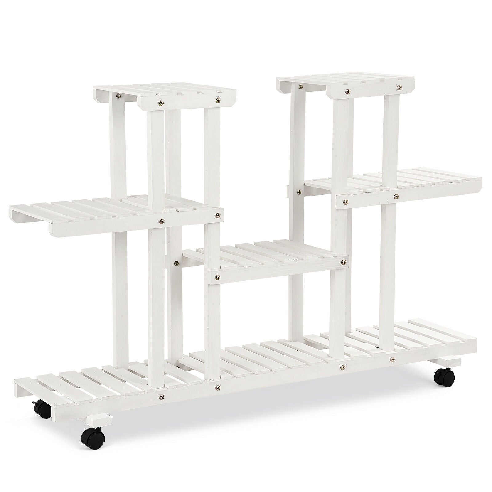 Costway, 4-Tier Wood Casters Rolling Shelf Plant Stand